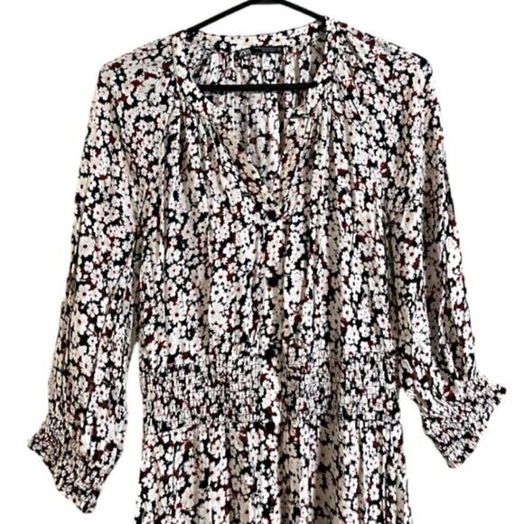 Zara Women's Multi Florals 3/4 Sleeve Long V-Neck Midi Dress - Picture 3 of 8